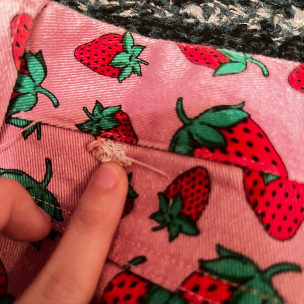 Dolls Kill Sugar Thrillz Pink Strawberry Fields Denim Jeans Whimsical Cute Berry - Picture 7 of 10